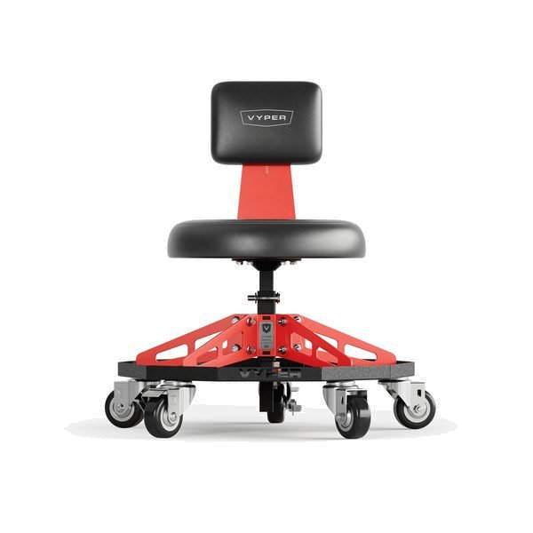 Vyper Industrial Robust Steel Sport chair, black seat with red legs